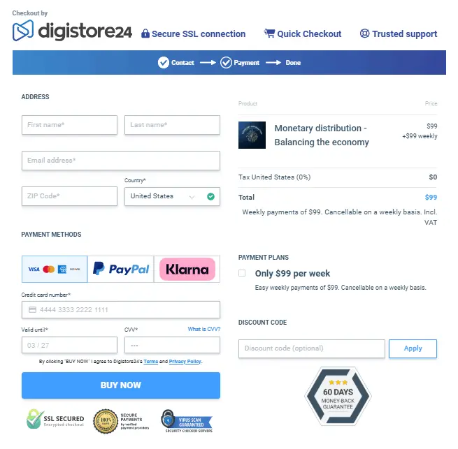 Monetary Distribution-checkout-page